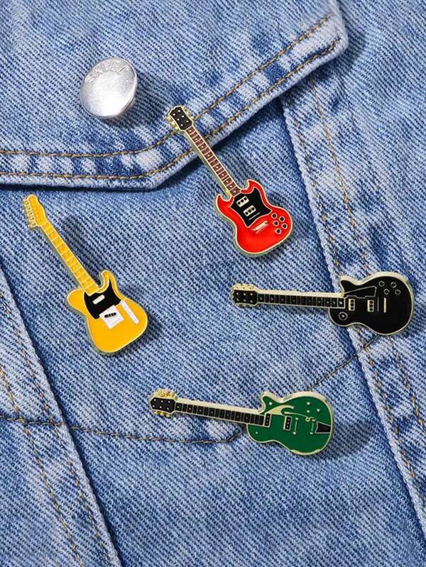 1pc Guitar-Shaped Geometric Pattern Zinc Alloy Brooch, Music & Instrument Accessory