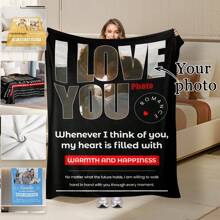1 件定制照片法兰绒床毯 - 个性化您的图像，涤纶，数码印刷，舒适的全季现代风格，250-300gsm - 非常适合家居装饰