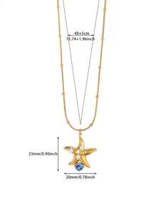 Elegant Stainless Steel Cubic Zirconia Starfish Pendant Necklace, 18K Gold-Plated Anti Fading Faux Pearl Necklaces For Women, Golden Waterproof Jewelry Beach Vacation Accessories, Gifts For Mom/Best Friend/Daughter