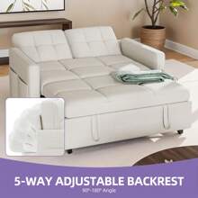Convertible Sofa Bed Loveseat Sleeper Sofa Bed Pull Out Couch With Side Storage Bag 3 In 1 Fabric Futon Couches Reclining Backrest For Living Room Bedroom And Other Rooms - 白色 - 查看 4
