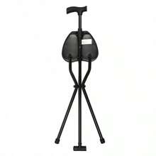 Folding Cane Chair Non-Slip Walking Stick Tripod Portable Seat Stool Elderly Aid - black colour - View 8
