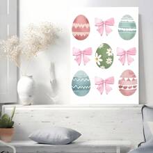 1pc Framed Canvas Poster Pink Bow Easter Eggs Wall Art Canvas Paintings Ideal Gift For Bedroom Living Room Corridor Wall Art Wall Decor Room Decoration