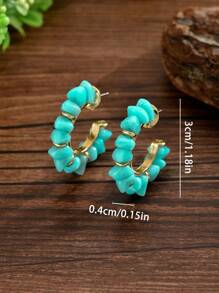 2 件时尚、清新、水晶和优雅的 C 形仿绿色东陵石天然石 DIY 编织耳环，适合女性日常穿着和女孩的节日礼物，现采用玻璃珠风格