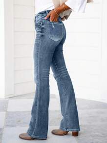 Women's Stretchy Faded Blue Bootcut Jeans - Light Wash - View 4