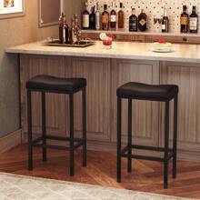 Bar Stools, Set Of 2 Bar Chairs, Counter Height Stools, Saddle Stools With Curved Surface, Kitchen Stools, 24.8 Inches, 2.4" Thick Upholstery, For Kitchen, Dining Room, Cafe Black - Black - View 2