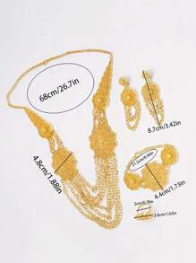 4pcs Luxury Jewelry Set, Including Vintage Necklace, Earrings, Ring, Bracelet, Zinc Alloy, Suitable For Party, Gift, All-Season Wear - Gold - View 5