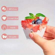 5/20/50 件甜点杯、慕斯杯、提拉米苏、布丁和芝士蛋糕塑料杯 - 适用于生日、派对、婚礼、父亲节、母亲节、开学、毕业典礼和其他节日装饰， - 透明 - 查看 7