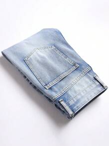 Jeans de mezclilla casual para hombres con efecto desgastado, lavado y rasgado