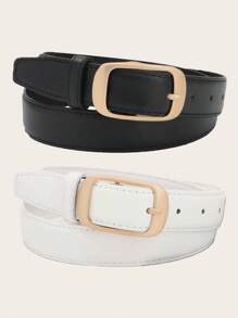 2pcs Women's Square Buckle Waist Belt, Classic PU Leather Solid Color Vintage Decoration Casual Jeans Belt - Belt - View 6