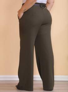 Plus Size Fashion Long Pants Without Belt And Pockets - Army Green - View 6