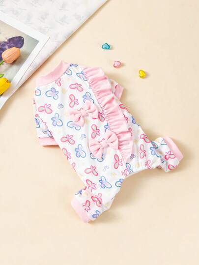 Bộ đồ liền thân in họa tiết bướm và hoa thoáng khí màu tương phản cho chó, trang phục thường ngày dễ thương cho mùa xuân và mùa hè, chống rụng lông