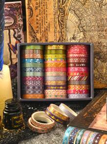 36 Rolls/Box Of Handbook Tape, Bronzing And Silver Stamping Process, Retro Pinstripe Pattern, Heart, Bow And Other Creative Patterns, Handbook Material Landscaping Tape, Gifts For Friends - Multicolor - View 5