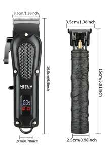 HIENA 男士理发修剪组合套装（2件套），T9刀头，数字显示电动理发器，集成工具套装，适合家庭使用（另有单把理发器可选） - 黑盤龍 - 查看 7