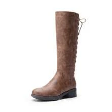 Women's Knee-High Boots, Comfortable Chunky Block Heel Pointed Toe Pull On Side Zipper Suede Slouch Riding Boots - Brown - View 5