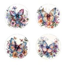 4 件套梦幻蝴蝶/蜻蜓图案木质杯垫、书桌防滑垫、厨房用品、汽车杯托垫、家居装饰和派对用品
