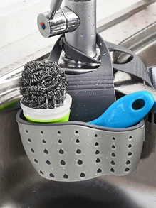 1 套可拆卸厨房收纳袋套装、水槽挂袋、塑料沥水架、水龙头架、碗碟架