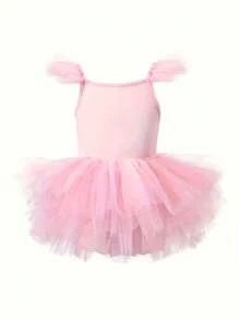 1pc Girls Lovely Elegant Princess Sweet School Ballet Tulle Flounce Strappy Tutu Dress, Costume For Party, Birthday, Beach Holiday, Dance Performance, All Season - Pink - View 1