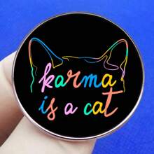 KARMA Cat Brooch   Song Lyrics Pin Metal Alloy Badge Accessory - Black - View 3