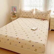 1 pièce Drap de lit à motif floral blanc, vague en forme de cœur, carreaux gris et blanc, rose bleue, fraise, ours à pois. Nouvelle série de draps moelleux nuages, impression à bulles, impression numérique fraîche. Protège-matelas pour lit simple, drap-housse antidérapant, convient pour dortoir d'étudiant, hôtel, lit simple/double, toutes saisons, lavable en machine - Multicolore - Voir 6