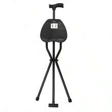 Folding Cane Chair Non-Slip Walking Stick Tripod Portable Seat Stool Elderly Aid - black colour - View 6