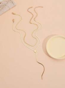 GARMEND 1set/2pcs Minimalist V-Shaped Tassel Layered Long Necklace, Suitable For Daily Wear For Women - D - View 2