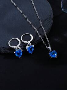 3pcs/Set Heart Shaped Earrings, Ring And Titanium Steel Chain Necklace Jewelry Set For Women, Creative & Fashionable