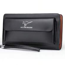 A Black And Brown PU Material Waterproof And Wear-Resistant Double Zipper Closure Business Men's Wallet Clutch Bag Multi-Functional Large Capacity Hand-Held Bag New Style For Spring And Summer Money-Making Wallet Black Purse Card Holder New Year Gift