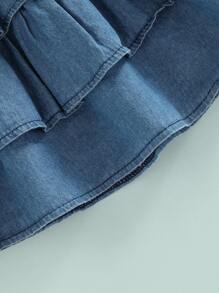 Vestido lencero para bebé niña, sin mangas, plisado, de 3 capas, liso, para verano, informal, diario. - Azul - Ver 6