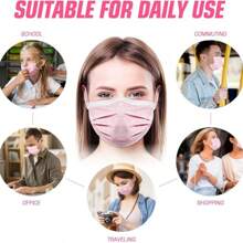 50Pcs Pink Disposable Face 3-Ply Filter Breathable Earloop Masks - 粉色 - 查看 8