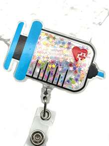 亚克力流沙身份证徽章卷轴，可伸缩心形夹子，适用于医生/护士，可拉伸徽章夹，工作身份证夹，学生证