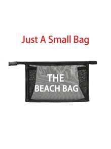 Juego de bolsas de malla de gran capacidad, bolso de mano de mujer, bolsa de playa estampada, bolsa de playa de malla, bolsa de almacenamiento de cosméticos de malla, bolsa de playa plegable impermeable, bolsa de playa de malla con decoración de letras, bolso de hombro de mujer, bolsa de regalo personalizada, bolsa de cosméticos - Negro - Ver 13