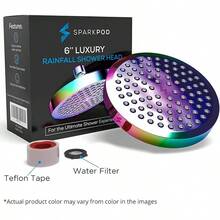 SparkPod Cabezal de regadera -Lluvia de alta presión -Diseño cromo moderno y lujoso -Instalación sencilla sin herramientas -El reemplazo ajustable perfecto para los cabezales de regadera de tu baños - ‎Arcoíris radiante - 6" Round - Ver 5