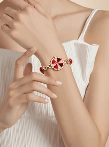 1 buc stras in forma de inima, la moda, elegant, minimalist, rafinat, ocazional, ceas cu bratara, pentru femei, pentru mame