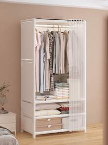 1pcs Easy To Assemble Modern Closet With Drawers - Durable Portable Clothes Organizer For Bedroom And Dorm Room, Reinforced Steel Frame, Black And White - Trắng Không - Xem 1
