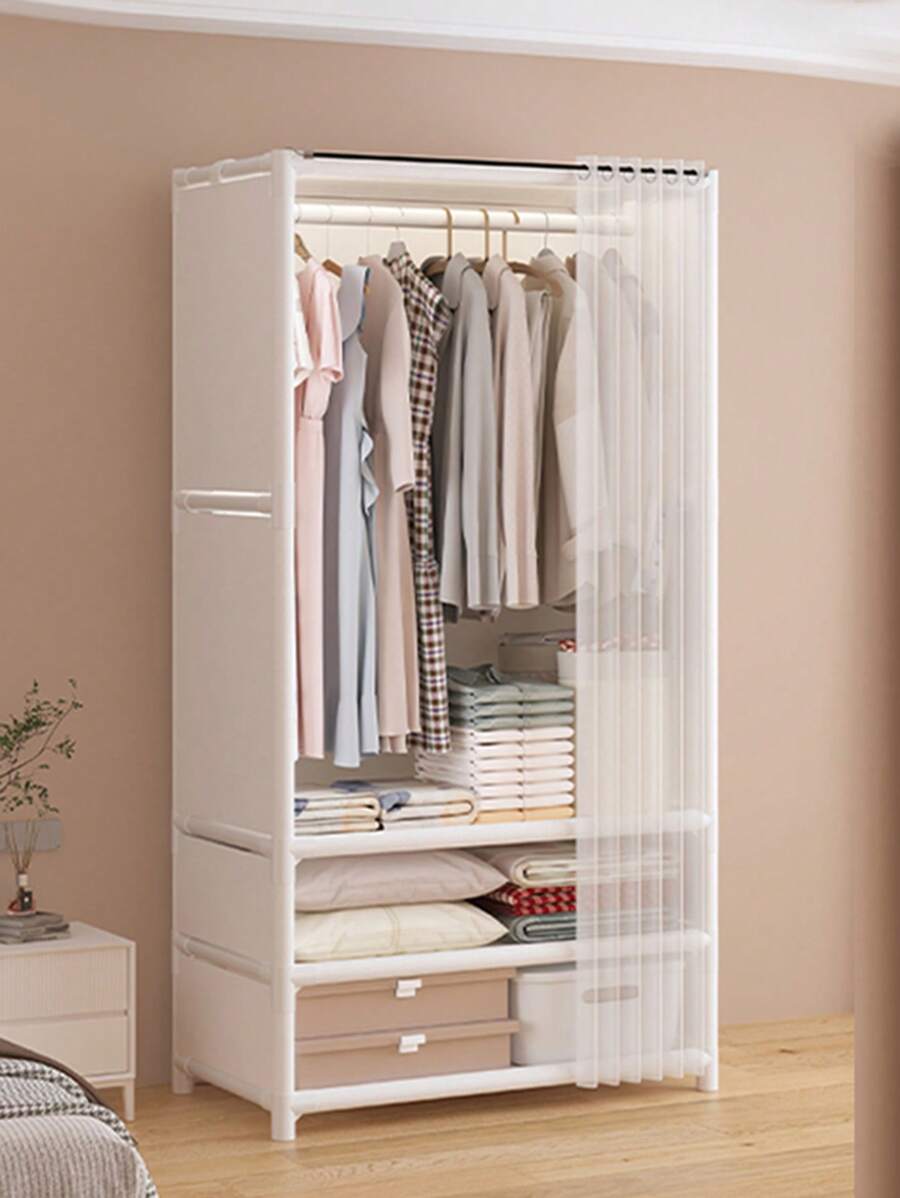 1pcs Easy To Assemble Modern Closet With Drawers - Durable Portable Clothes Organizer For Bedroom And Dorm Room, Reinforced Steel Frame, Black And White - Trắng Không - Xem 1