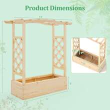 Wooden Raised Garden Bed W/ Trellis & Hanging Roof Planter Box Drainage System - Natural - View 3