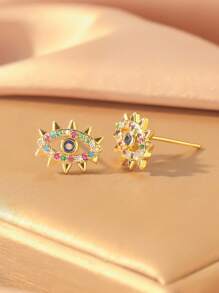 1 对优雅女士恶魔之眼耳钉，镶嵌彩色锆石，适合日常佩戴、节日、礼物和派对