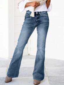 Women's Stretchy Faded Blue Bootcut Jeans - Light Wash - View 3