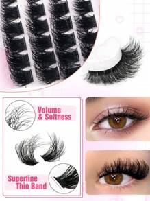 Mikiwi D Curl Individual Lash Clusters Kit 5pcs DIY Lash Cluster Extension Kit With Bond And Seal&Lash Remover&Lash Tweezers&Lash Brush 10/12/14/16mm 0.07D Segmented False Eyelashes Eyelash Extension Kit  For Self Use At Home Extra Thick&Dramatic Faux Mink False Eyelashes Soft&Light, Reusable - Black - View 4