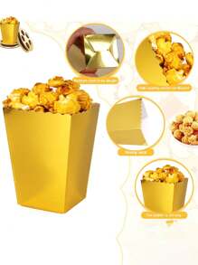 48/24/12pcs/1pc 金色爆米花盒 4.35"X2.76"X1.97" 迷你纸板爆米花容器纸质爆米花架适用于派对零食糖果爆米花袋生日婚礼爆米花架 - 彩色 - 查看 3