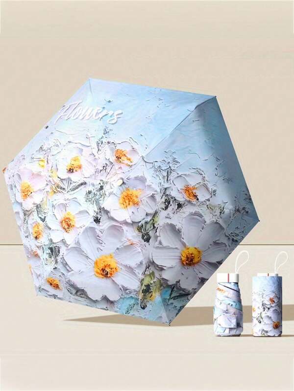1pc Compact Foldable Umbrella, Lightweight Mini Pocket Umbrella With UV Protection, For Sun/Rain Summer Cooling,Beach,Travel