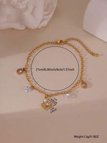 1pc Elegant 18K Stainless Steel Cubic Zirconia Butterfly Tassel Single Layer Anklet Suitable For Women Everyday & Holiday Wear - Butterfly - View 2