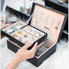 New 2-Layer PU Leather Jewelry Box, Large Capacity Lockable Jewelry Display Case For Earrings, Necklaces, Rings - Multicolor - View 6