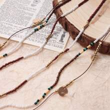 1pc New Bohemian Beaded Necklace, 3-Layer Handmade Woven Women Necklace For Daily Wear - Multicolor - View 4