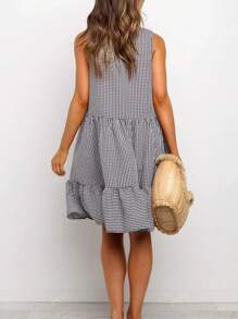 Plaid Casual Summer Vacation Elegant Full Body Casual Bohemian Elegant Woven Fabric Ruffle Hem Beach Party Evening Date Sports Office Home Garden