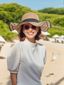 Women's 1-Piece Khaki & Beige Straw Woven Wide-Brim Sun Hat - Bohemian Casual Summer Outdoor Hat With Black Ribbon Bow, UV Protection For Beach, Garden & Travel | Lightweight Breathable Boho-Chic Accessory - Hat - View 6