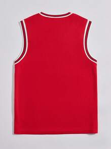 男士运动户外篮球风格春夏学院运动篮球队22号纯色拼布圆领时尚德克萨斯印花无袖休闲篮球服 - 紅色 - 查看 3