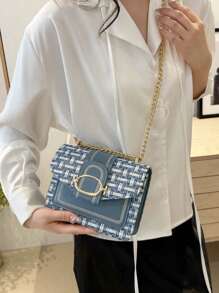 Home / Bags & Luggage / Women Bags / Women Crossbody / Mini Plaid Tweed Shoulder Square Bag With Buckle Decor And Chain Strap, Crossbody Flap Purse, Suitable For Everyday Use