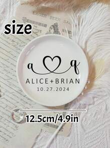 1/2/5Pcs Personalized Name Date Ceramic Ring Plates, Custom Jewelry Boxes, Customized Bride Engagement Gifts, Customizable First Marriage Ring Plates, Bride And Groom Gifts, Bride Proposal Gifts, Bride Showers, Anniversary Gifts, Personalized Ring Plates