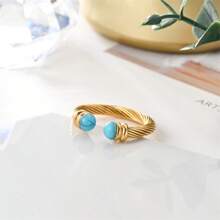 1 Stück luxuriöser retro asymmetrischer Tigeraugen-Perlen Edelstahl 18 Karat Goldring, einzigartiger personalisierter hochwertiger spiralförmig verstellbarer Naturperlenring zum täglichen Tragen für Frauen